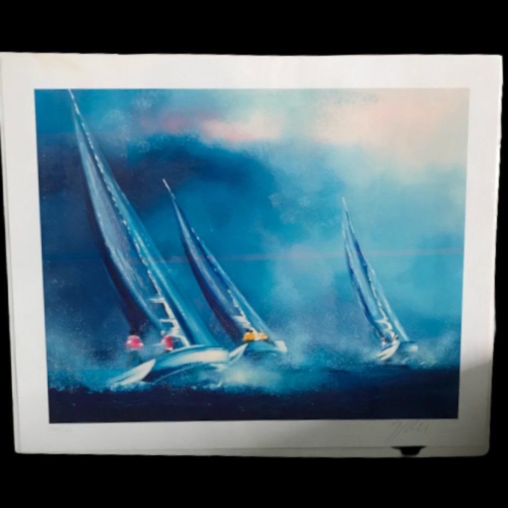 "Blue Sailing" by Victor Spahn Seriolithograph - Picture 3 of 8